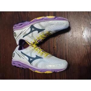 MIZUNO RUNNING‎ SHOES WAVE RIDER White PURPLE Yellow WOMENS SIZE 11